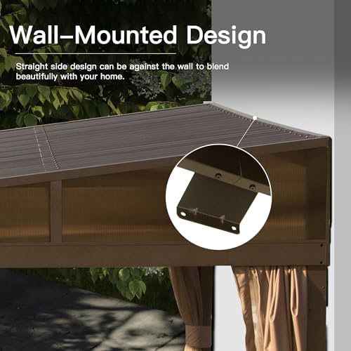 Domi 12x16FT Lean to Gazebo, Hardtop Wall Mounted Gazebo with Sloping Galvani...