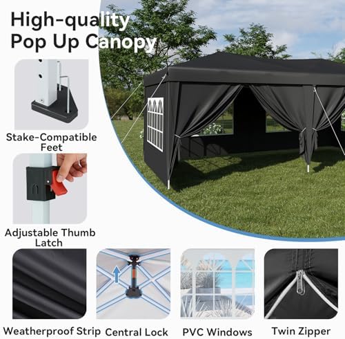 10x20 Pop Up Canopy Tent with Sidewalls, One-Push Instant Setup Waterproof Ou...