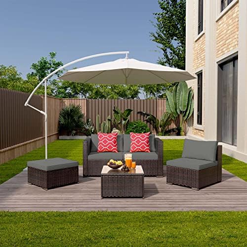 Aiho 5 Pieces Patio Furniture Set All-Weather Outdoor Wicker Sectional Patio ...