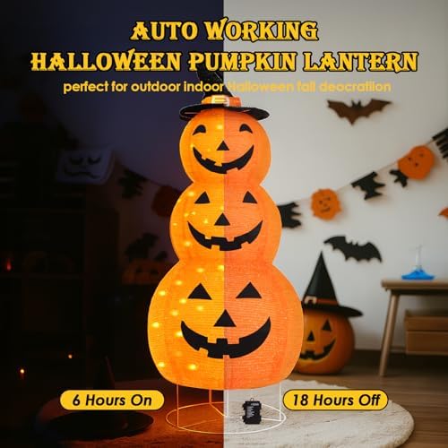 Halloween Pumpkin Decorations, Battery Operated Pre-Lit Collapsible Jack-o-La...