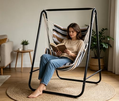 Hammock Chair with Stand,Hammock Chair Stand with Hanging Swing Chair Include...
