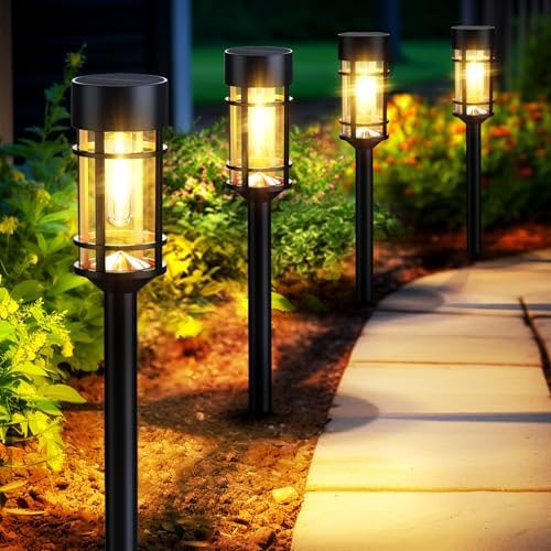 Mancra Solar Pathway Lights, 8 Pack LED Solar Lights Outdoor Waterproof, Glas...