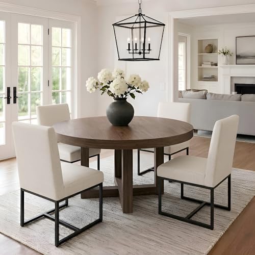 HNY Modern Dining Chairs Set of 4, Upholstered Linen Dining Room Chairs with ...