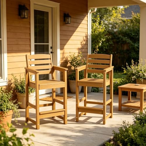 HDPE Outdoor Bar Height Stools High Adirondack Chairs (Teak, 2 Pcs)