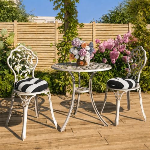FUNHOME Outdoor Round Bistro Chair Cushions, 15x15x4Inch-Black White Stripe