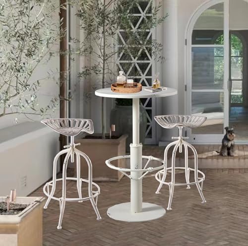 Industrial Pub Table 23.6" Iron Round Desktop 37.4" Height Cast Iro...