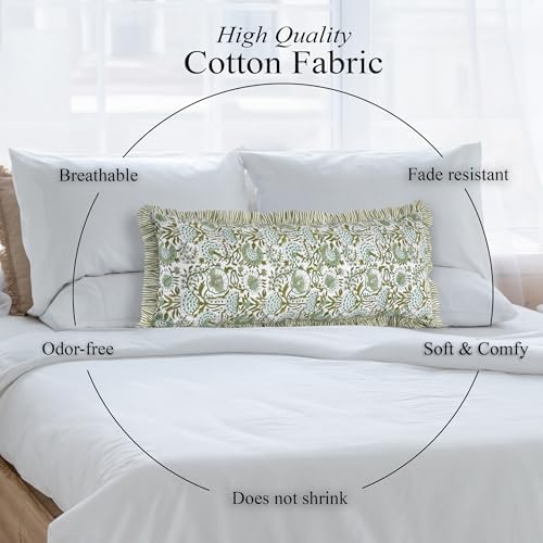 CPC Agate Green Block Print Ruffle Sham Pillow Cover 14x36 Inch, Pack of 1