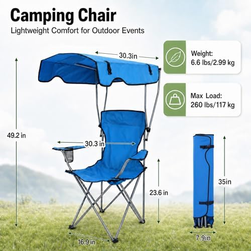 REDCAMP Portable Folding Camping Chairs with Canopy, Blue