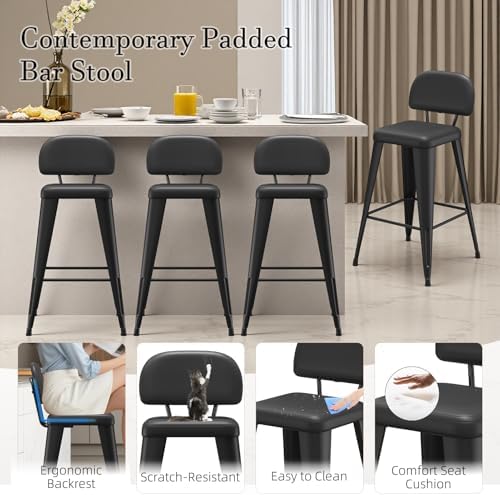 24 Inch Metal Bar stools Set of 4, Upholstered Counter Height Bar Stools with...