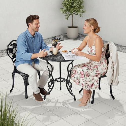 VINGLI 3 PCS Outdoor Bistro Set, Outdoor Patio Set, All-Weather Cast Aluminum...