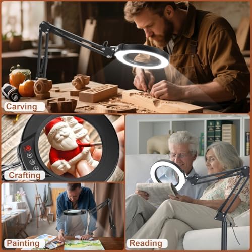 LANCOSC 15X Magnifying Glass with Light and Stand, Real Glass Lens, 5 Color M...