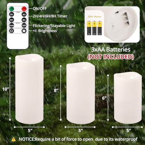 NURADA Large Outdoor Flameless Candles 6" 8" 10" x 5" - W...
