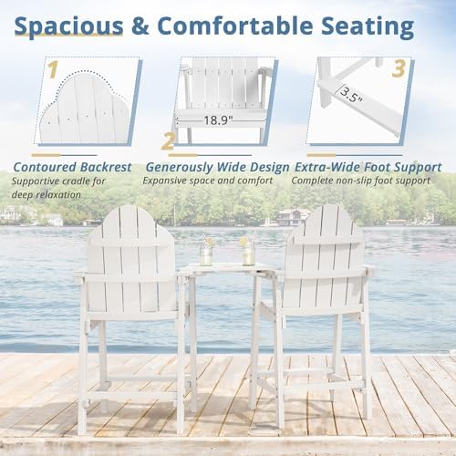 LUE BONA Tall Adirondack Chair Set of 2, HDPS Bar Height Chairs, White