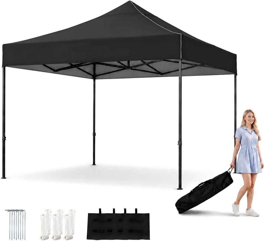 Aoxun 10x10 Pop Up Canopy, Outdoor Canopy Tent with Roller Bag, Black