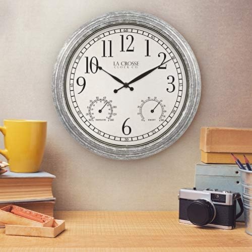 La Crosse Clock 433-3236 14-inch Silas Indoor/Outdoor Galvanized Analog Quart...