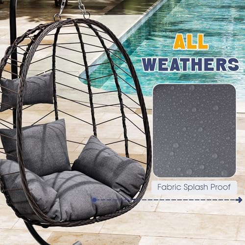 LEX CRAFT Egg Chair with Stand, Patio Wicker Hanging Chair, Hammock Swing Cha...