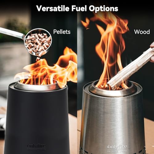 2-in-1 Wood Burning Fire Pit with Pot Rack, 9" Tabletop Fireplace, Black
