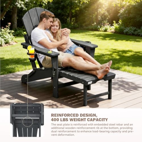 Mdeam HDPE Folding Adirondack Chairs Set of 2, 400 lbs 2 Cup Holders, Grey