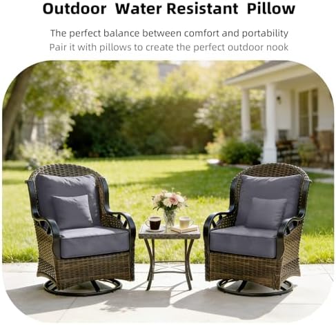 Durable Outdoor Furniture Cushions Set of 2, 24x24x6 Inch, Gray