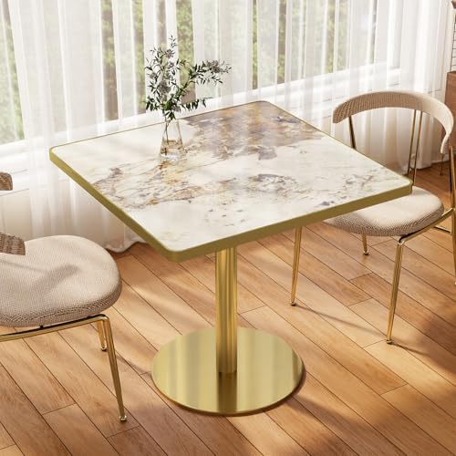 31.5 Inch Square Tulip Table with Thickened Sintered Stone Tabletop & Gol...