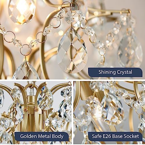 Bestier Gold Modern Pendant Chandelier Crystal Raindrop Lighting Ceiling Ligh...