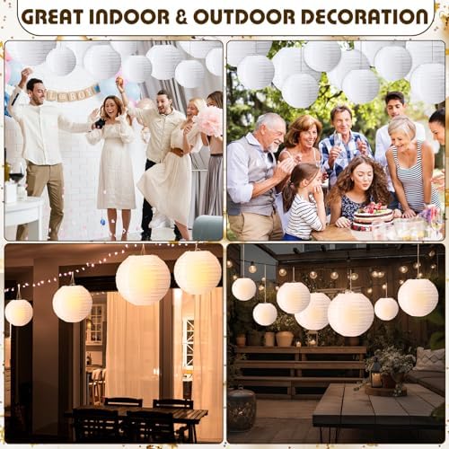 Treela 48 Pcs Paper Lanterns Party Decorations Round, White