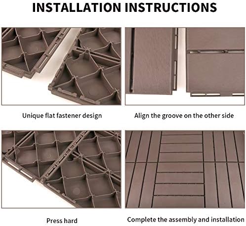 domi Outdoor Living Patio Deck Tiles, 12 x 12 inches Composite Interlocking D...