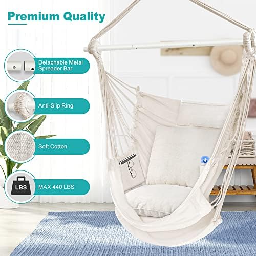 Outerman Hammock Chair, Hanging Chair with 3 Cushions and Foot Rest Support, ...