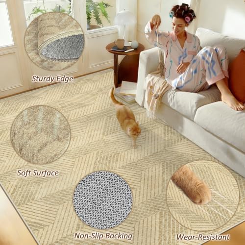 MXSANYOO Area Rugs 8x10 for Living Room, Washable Geometric Brown Rug