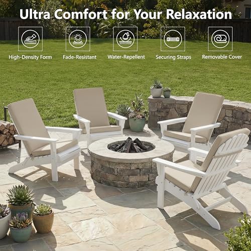 Outdoor Adirondack Chair Cushions Set of 4 - Removable Covers, Water-Repellen...