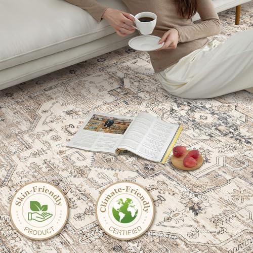 8x10 Area Rugs for Living Room: Washable Vintage Tea Brown Rug