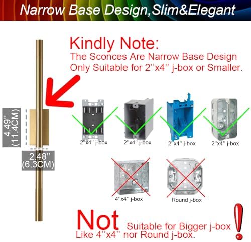 Only Suitable for Small Junction Box Set of 2 Hardwired Narrow Gold Wall Scon...