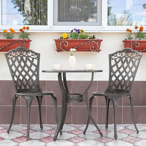 NUU GARDEN 3 Piece Outdoor Bistro Table Set, All Weather Cast Aluminum Patio ...