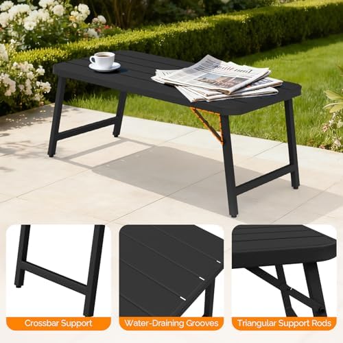 VINGLI Outdoor Folding Coffee Table, Rectangle Drainable Iron Patio Table for...