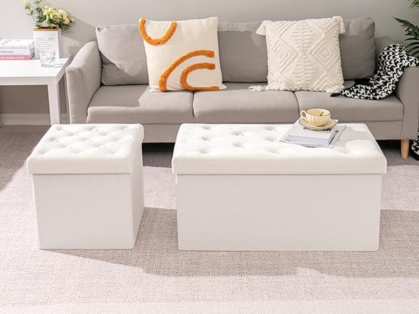 B FSOBEIIALEO Folding Storage Ottoman, 31.5" Long Ottomans Bench, White