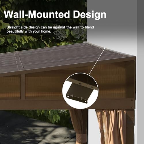 Domi 8x12FT Lean to Gazebo, Hardtop Wall Mounted Gazebo with Sloping Galvaniz...