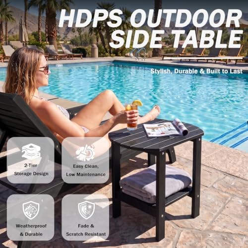 Adirondack Outdoor Side Table, 2-Tier HDPS Patio End Table, Black