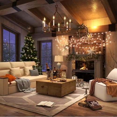 LOVEDIMA Gold Wagon Wheel Chandelier Rustic 35.4'' Candle-Shaped Meta...