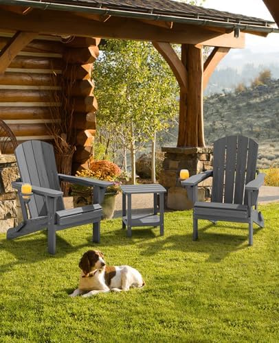 SERWALL Folding Adjustable Adirondack Chairs Set of 2, Cup Holders, Gray