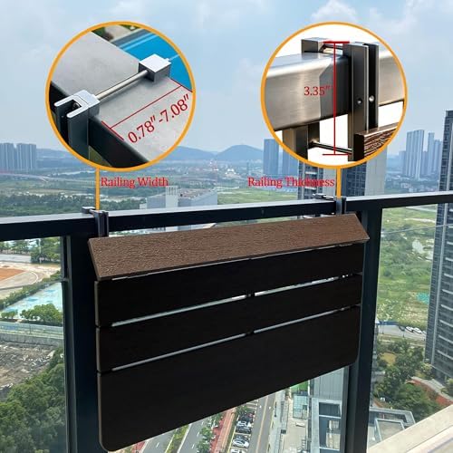 Foldable Balcony Bar Table for Railings, Folding Hanging Deck Rail Table for ...