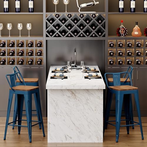 24" Barstools Set of 4 Counter Height Bar Stools Side Chair-Distressed Navy