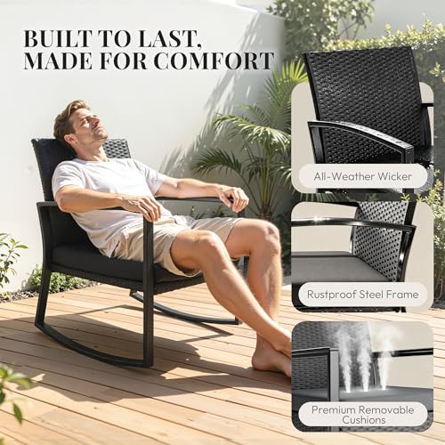 WWR Rocking Patio Bistro Sets 3 Piece - All-Weather - Conversation Furniture ...