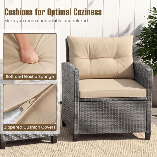 COSTWAY 3PCS Wicker Patio Furniture Set with Cushions for Balcony and Porch