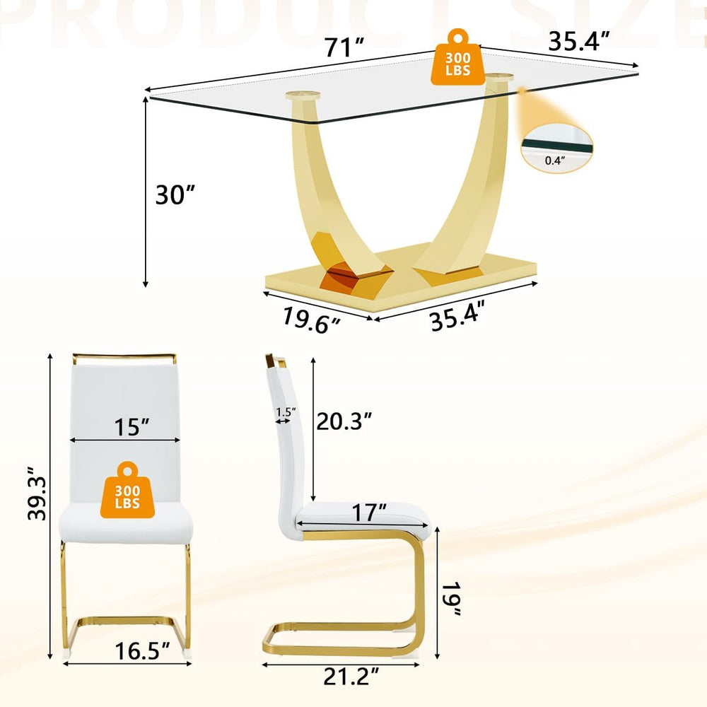 Glass Dining Table Set for 6, 71" Modern Dining Table Set for 6