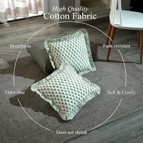 CPC Block Print Ruffle Throw Cover Emerald Green 20"x20" Inch Pack ...