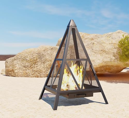 Kingson Pyramid Fire Pit, Heavy-Duty Steel Smokeless Wood Burning