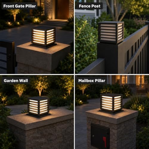 Outdoor Post Cap Lights, 9.8" × 8.3" Modern Luxury Post Lantern, Ma...