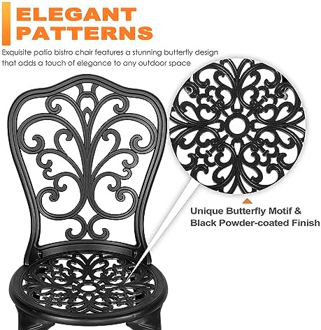 NUU GARDEN 3 Piece Outdoor Bistro Table Set, All Weather Cast Aluminum Patio ...