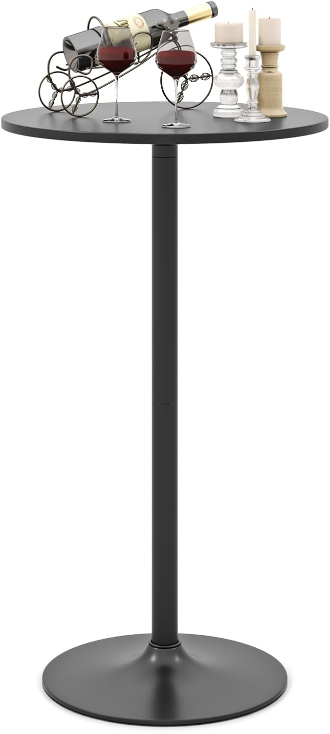 COSTWAY Round Bistro Table, Height Adjustable Bar Height Cocktail Table