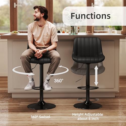 Youhauchair Adjustable Faux Leather Bar Stools Set of 3, Black